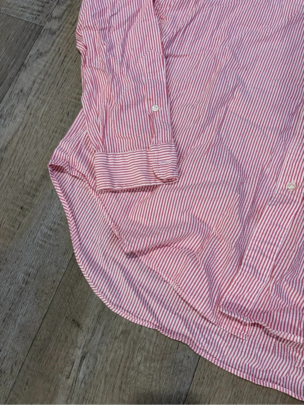 Ralph Lauren Men's Pink and White Striped Button-Down Shirt. Size XL Preppy